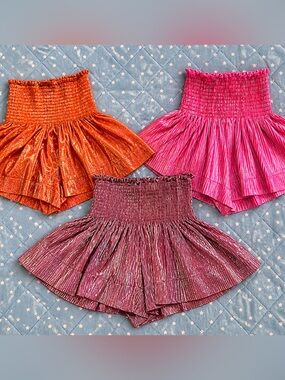 Queen of Sparkles XS Bundle of 3 Pink Orange Metallic Smocked Skirted Shorts